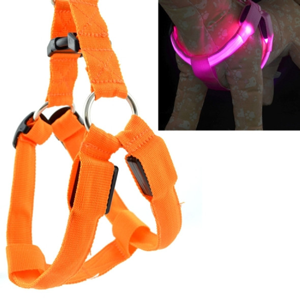 Double Sided LED Light Pet Harness Nylon Cat Dog Chest Strap Leash, Size:M(Orange)