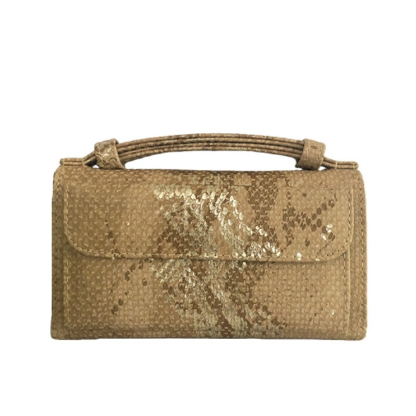 Ladies Snake Sequins Print Wrist Bag Multifunctional Chain One-Shoulder Diagonal Wallet(Khaki)