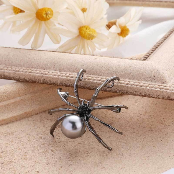 3 PCS Diamond Spider Brooches Insect Animal Pin(Gray Black Pearl)