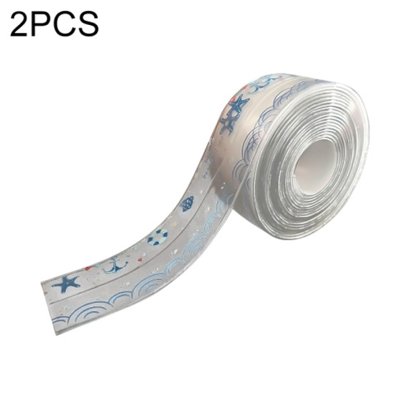 2 PCS Kitchen Mildewproof Waterproof Moisture-proof Tape Corner Line Sticker Seal, Style:Transparent Single Fold(Blue Sea)