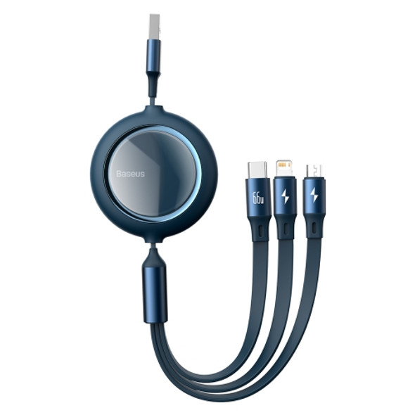 Baseus CAMLC-MJ03 66W USB to 8 Pin + Micro USB + USB-C / Type-C Bright Mirror One-for-three Retractable Data Cable, Cable Length: 1.2m(Blue)