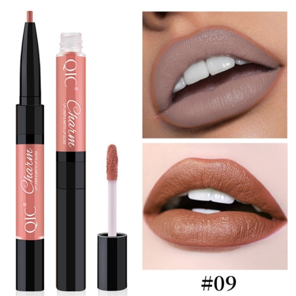 QIC Q910 2 in 1 Lip Glaze + Lipliner Makeup Double Head Long Lasting Cosmetics Lip Rouge(9)