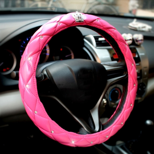 The Color Pink Leather Car Steering Wheel Cover Sets Four Seasons General With Diamond And Silver Crown