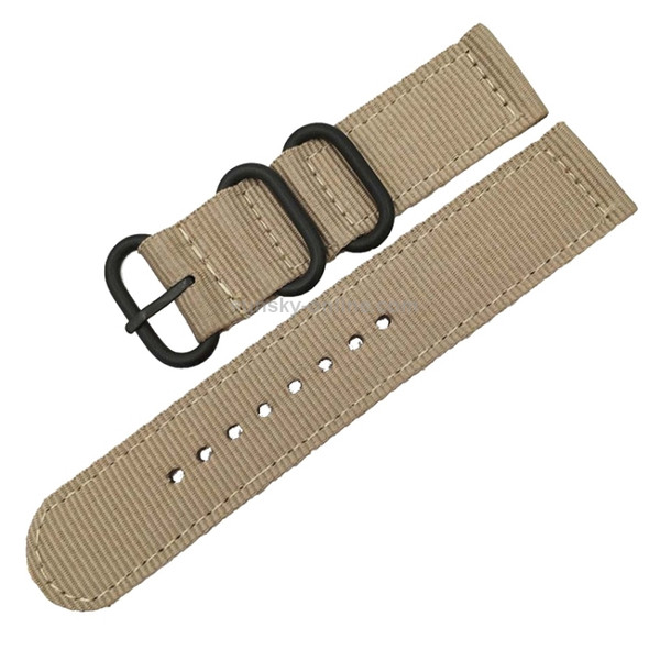 Washable Nylon Canvas Watchband, Band Width:20mm(Khaki with Black Ring Buckle)