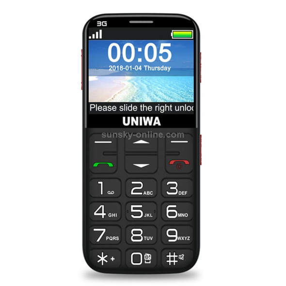 UNIWA V808G 3G Elder Mobile Phone, 2.31 inch Arc Screen, 1400mAh Battery, 21 Keys, Support Bluetooth, FM, MP3, MP4, Network: 3G, with Docking Base (Black)