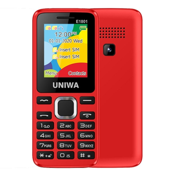 UNIWA E1801 Mobile Phone, 1.77 inch, 800mAh Battery, 21 Keys, Support Bluetooth, FM, MP3, MP4, GSM, Dual SIM (Red)