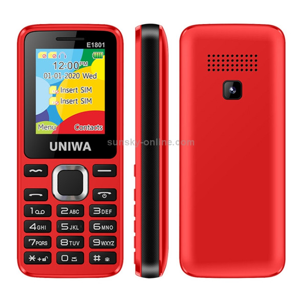 UNIWA E1801 Mobile Phone, 1.77 inch, 800mAh Battery, 21 Keys, Support Bluetooth, FM, MP3, MP4, GSM, Dual SIM (Red)