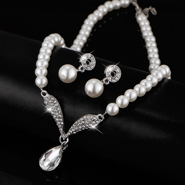 Imitation Pearl Water Drop Crystal Jewelry Sets For Women