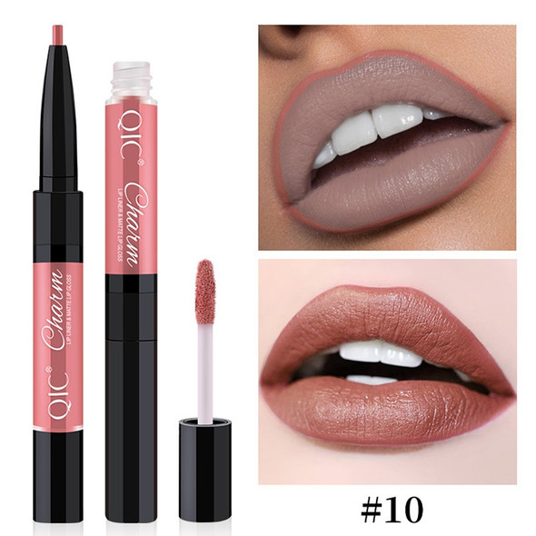 QIC Q910 2 in 1 Lip Glaze + Lipliner Makeup Double Head Long Lasting Cosmetics Lip Rouge(10)