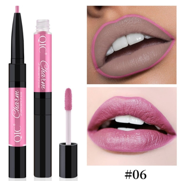 QIC Q910 2 in 1 Lip Glaze + Lipliner Makeup Double Head Long Lasting Cosmetics Lip Rouge(6)
