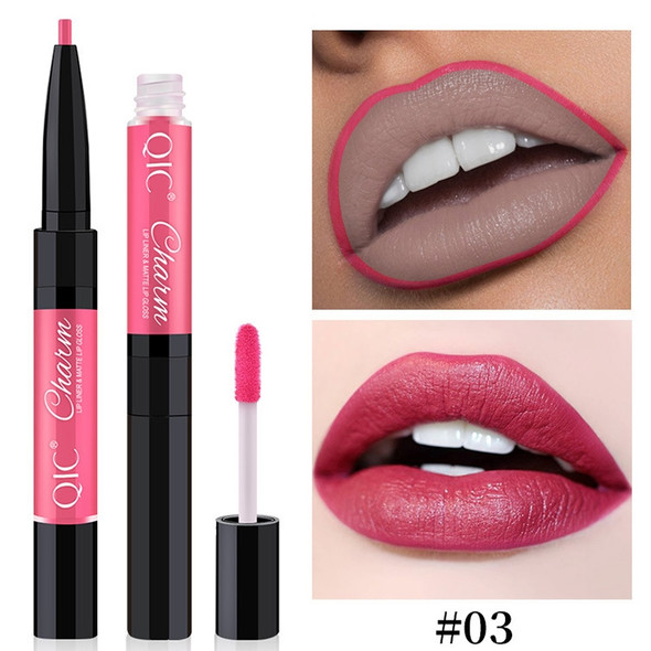 QIC Q910 2 in 1 Lip Glaze + Lipliner Makeup Double Head Long Lasting Cosmetics Lip Rouge(3)