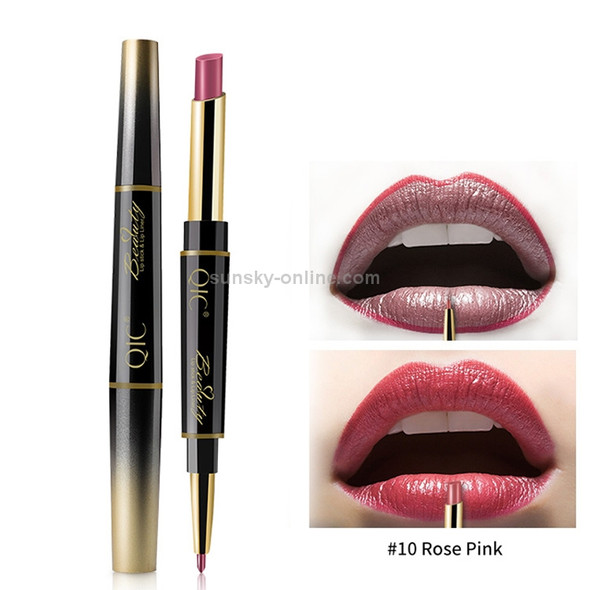 QIC Q909 2 in 1 Lipstick + Lipliner Makeup Long Lasting Cosmetics Lip Rouge(10-Rose Pink)