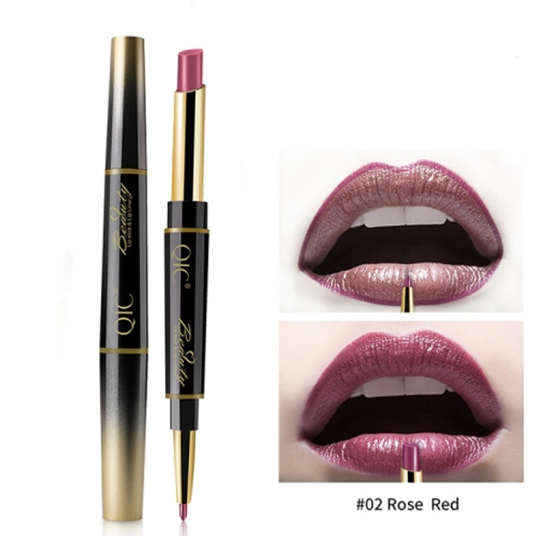QIC Q909 2 in 1 Lipstick + Lipliner Makeup Long Lasting Cosmetics Lip Rouge(2-Rose Red)