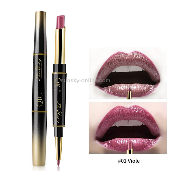 QIC Q909 2 in 1 Lipstick + Lipliner Makeup Long Lasting Cosmetics Lip Rouge(1-Violet)