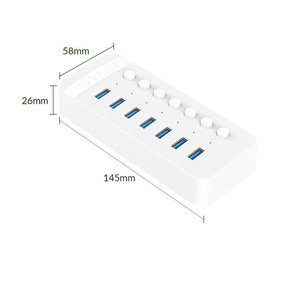 ORICO CT2U3-7AB-WH 7 In 1 Plastic Stripes Multi-Port USB HUB with Individual Switches, US Plug(White)