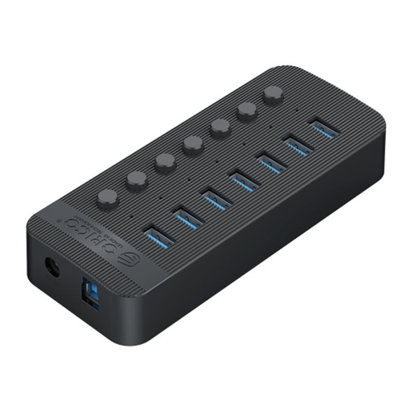 ORICO CT2U3-7AB-BK 7 In 1 Plastic Stripes Multi-Port USB HUB with Individual Switches, EU Plug(Black)