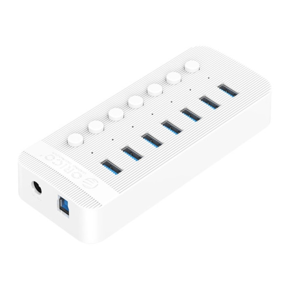 ORICO CT2U3-7AB-WH 7 In 1 Plastic Stripes Multi-Port USB HUB with Individual Switches, EU Plug(White)