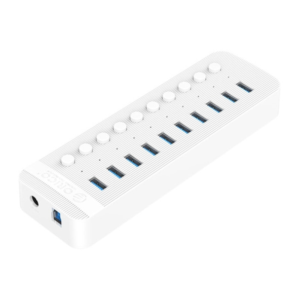 ORICO CT2U3-10AB-WH 10 In 1 Plastic Stripes Multi-Port USB HUB with Individual Switches, UK Plug(White)