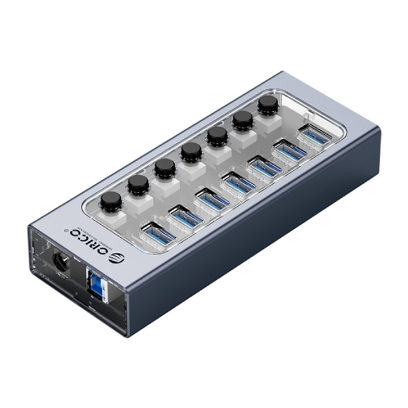 ORICO AT2U3-7AB-GY-BP 7 In 1 Aluminum Alloy Multi-Port USB HUB with Individual Switches, EU Plug