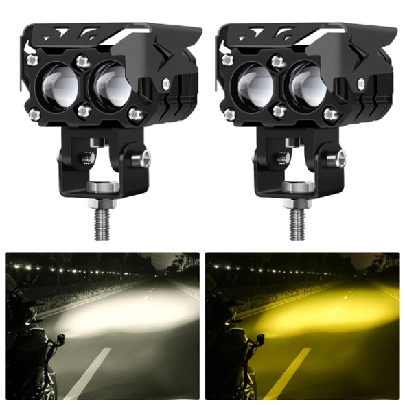 G0026 M2 9-30V 80W 6000K/3000K 6000LM 12 ZES-3570 LEDs White Light+Yellow Light Motorcycle Double Rectangular Lens Spotlight