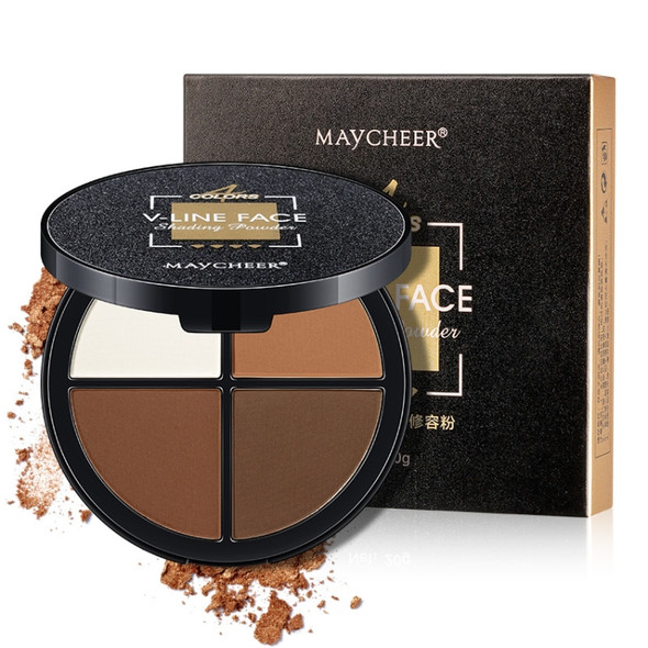 MAYCHEER V-Line Face 4 Colors Facial Makeup Highlighter Bronzer Shading Powder Palette Cosmetic(Dark Brown)