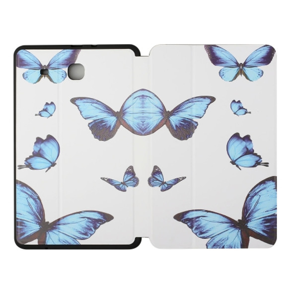 For Samsung Galaxy Tab E 9.6 T560/T561/T565/T567V Dual-folding Coloured Drawing Voltage Horizontal Flip PU Leather Case with Holder(Butterfly)