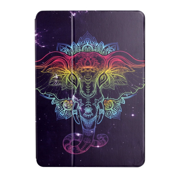 For Samsung Galaxy Tab E 9.6 T560/T561/T565/T567V Dual-folding Coloured Drawing Voltage Horizontal Flip PU Leather Case with Holder(Watercolor Elephant)