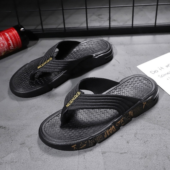 Summer Men Flip Flops Beach Casual Water-Related Shoes Slippers, Size: 44(709 Black Gold)