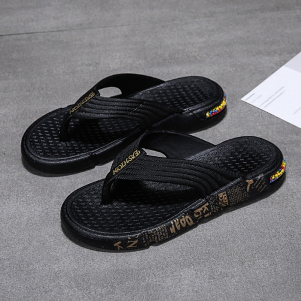 Summer Men Flip Flops Beach Casual Water-Related Shoes Slippers, Size: 44(609 Black Gold)