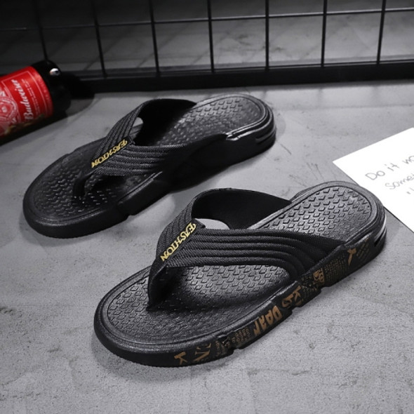 Summer Men Flip Flops Beach Casual Water-Related Shoes Slippers, Size: 41(709 Black Gold)