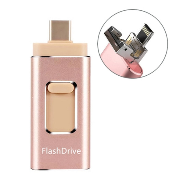 32GB SH02 USB 3.0 + 8 Pin + Mirco USB + Type-C 4 In 1 Mobile Computer U-Disk With OTG Function(Rose Gold)