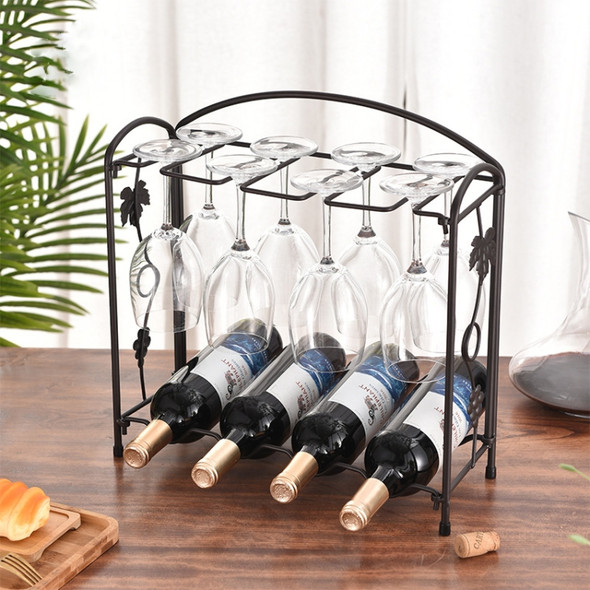 Red Wine Rack Wrought Iron Kitchen Table Wine Cup Storage Frame(Matte Bronze)