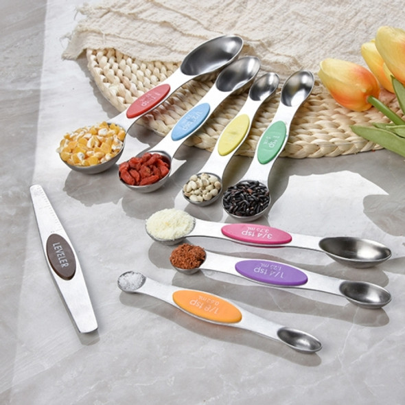 2 Sets 8-In-1 Magnetic Double-Headed Measuring Spoon Stainless Steel Measuring Spoon Set(Colorful)