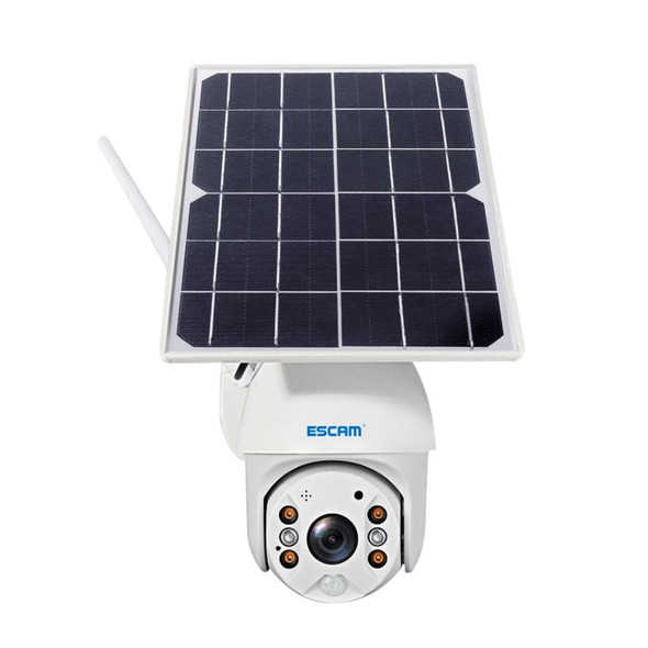 ESCAM QF480 US Version HD 1080P IP66 Waterproof 4G Solar Panel PT IP Camera without Battery, Support Night Vision / Motion Detection / TF Card / Two Way Audio (White)