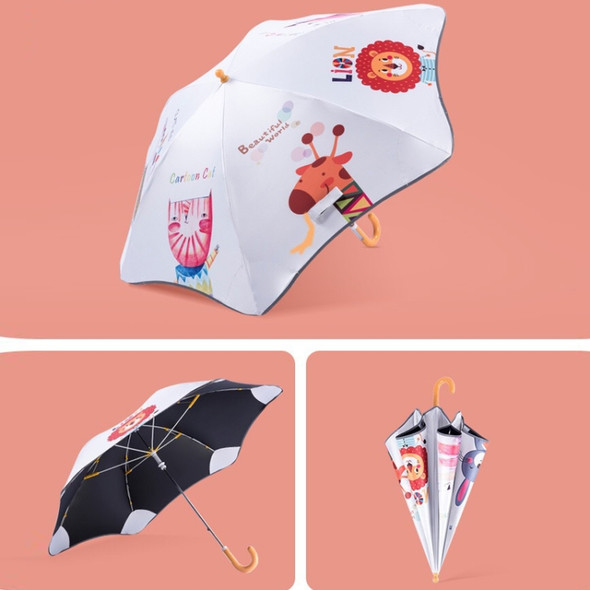 XXY-068 Rounded Cartoon Children Umbrella Outdoor Long Handle Vinyl UV Umbrella(Animal Park)