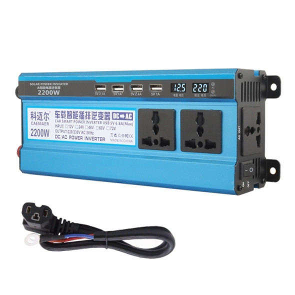 Carmaer 60V to 220V 2200W Three Socket Car Double Digital Display Inverter Household Power Converter