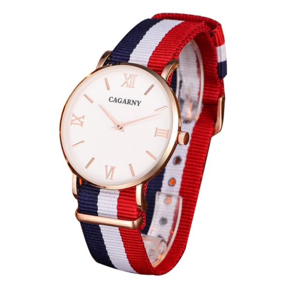 CAGARNY 6812 Concise Style Ultra Thin Quartz Wrist Watch with Striped Nylon Band for Couples(Rose Gold Case)