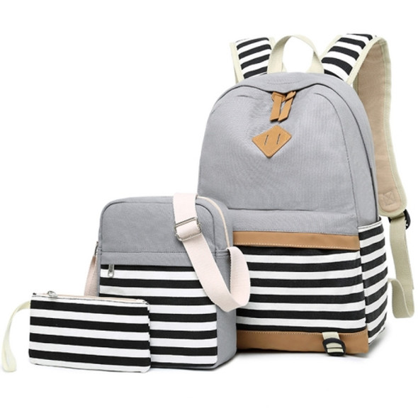 3 PCS/Set Canvas Leisure Backpack Large Capacity Printed School Bag(Grey)
