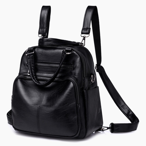 Multifunction Soft Surface PU Double Shoulders Bag Ladies Handbag Messenger Bag (Black)