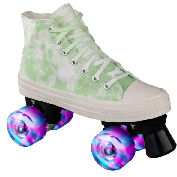 Flash Roller Skates Four-Wheel Double-Row Canvas Roller Skates, Size:40(Green White)