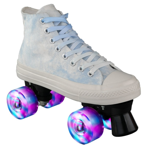 Flash Roller Skates Four-Wheel Double-Row Canvas Roller Skates, Size:44(Blue White)