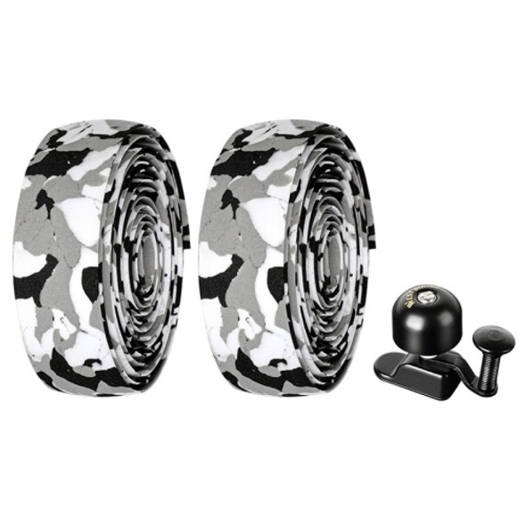 WEST BIKING YP1602782 Bicycle Bells With Supernouncing EVA Back Rubber Band Bell Combination Set(White Black Gray Tape + Black Bell)