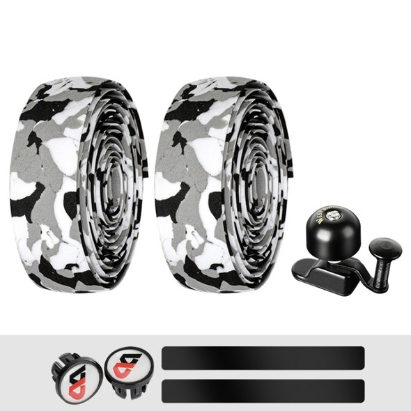 WEST BIKING YP1602782 Bicycle Bells With Supernouncing EVA Back Rubber Band Bell Combination Set(White Black Gray Tape + Black Bell)