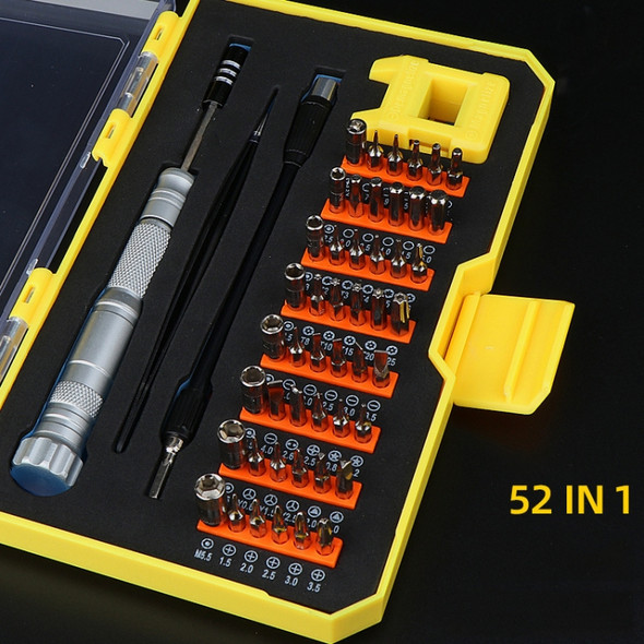 Obadun 9802B 52 in 1 Aluminum Alloy Handle Hardware Tool Screwdriver Set Home Precision Screwdriver Mobile Phone Disassembly Tool(Yellow Box)