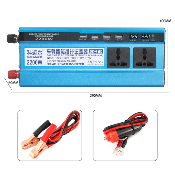 Carmaer 24V to 220V 2200W Three Socket Car Double Digital Display Inverter Household Power Converter