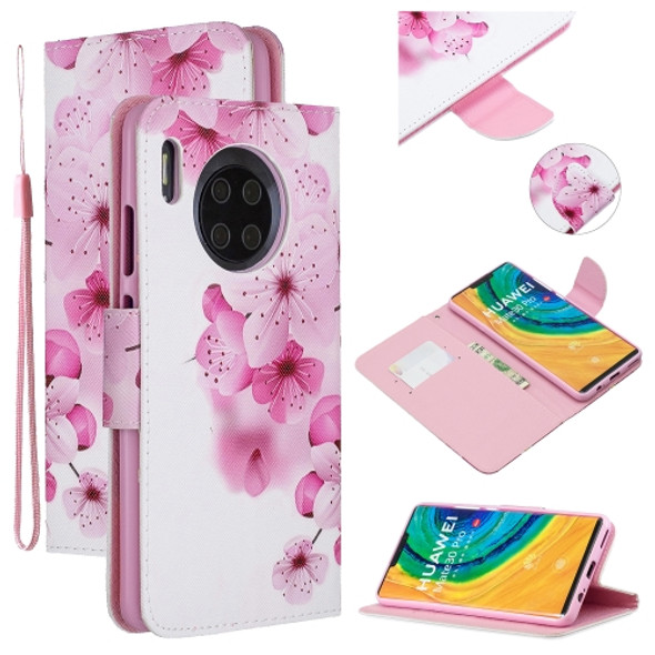 For Huawei Mate 30 Pro Colored Drawing Pattern Cross Texture Horizontal Flip PU Leather Case with Holder & Card Slots & Wallet(Peach Blossom)