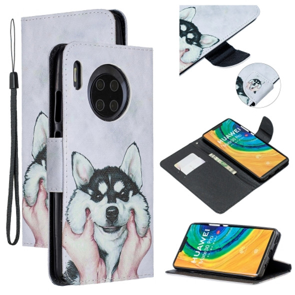 For Huawei Mate 30 Pro Colored Drawing Pattern Cross Texture Horizontal Flip PU Leather Case with Holder & Card Slots & Wallet(Husky)