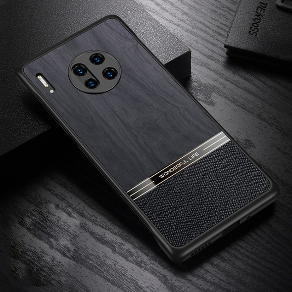 For Huawei Mate 30 Pro Shang Rui Wood Grain Skin PU + TPU Shockproof Case(Black)