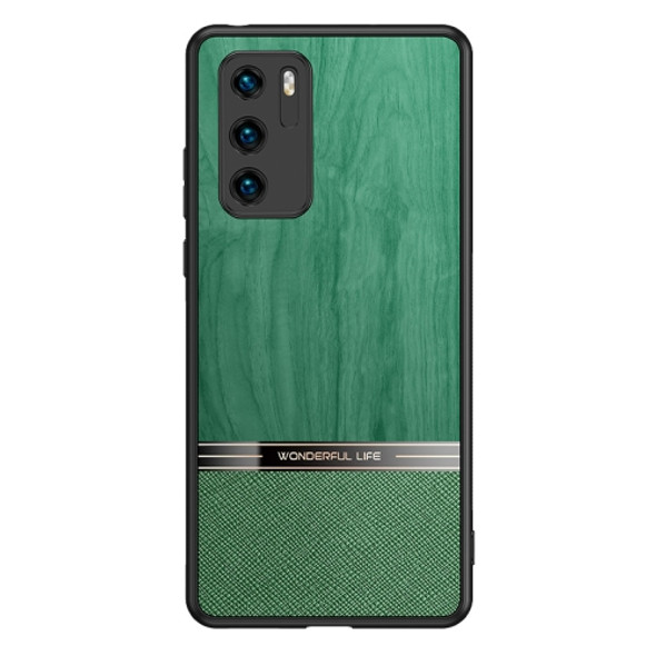 For Huawei P40 Shang Rui Wood Grain Skin PU + TPU Shockproof Case(Green)