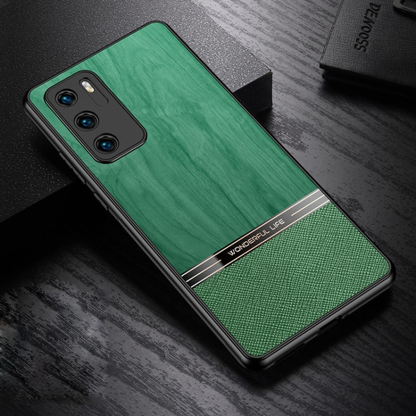 For Huawei P40 Shang Rui Wood Grain Skin PU + TPU Shockproof Case(Green)